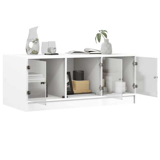 Mesa de Centro, Mesa baixa, c portas de vidro 102x50x42 cm branco