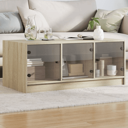 Mesa de Centro, Mesa baixa, c portas de vidro 102x50x42 cm carvalho sonoma