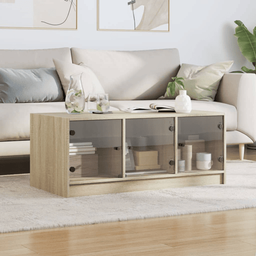 Mesa de Centro, Mesa baixa, c portas de vidro 102x50x42 cm carvalho sonoma