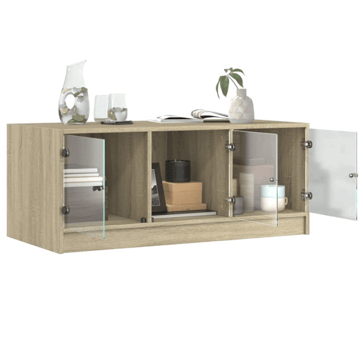 Mesa de Centro, Mesa baixa, c portas de vidro 102x50x42 cm carvalho sonoma