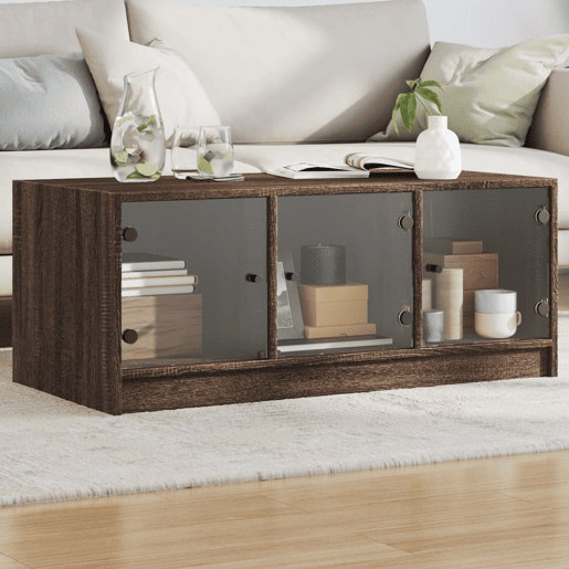 Mesa de Centro, Mesa baixa, c portas de vidro 102x50x42cm carvalho castanho