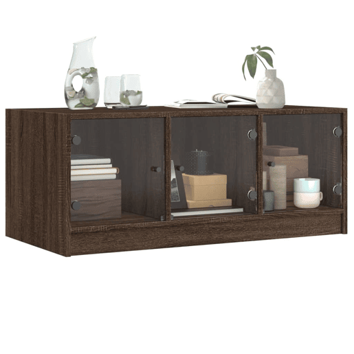 Mesa de Centro, Mesa baixa, c portas de vidro 102x50x42cm carvalho castanho