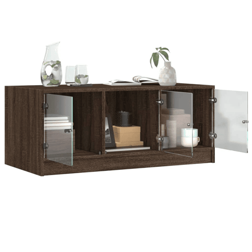 Mesa de Centro, Mesa baixa, c portas de vidro 102x50x42cm carvalho castanho