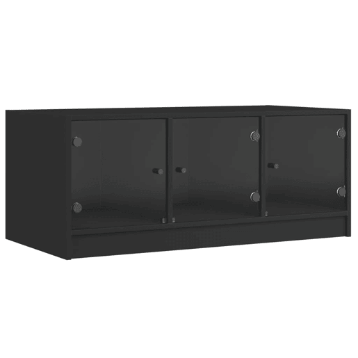 Mesa de Centro, Mesa baixa, c portas de vidro 102x50x42 cm preto
