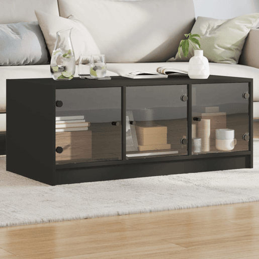 Mesa de Centro, Mesa baixa, c portas de vidro 102x50x42 cm preto
