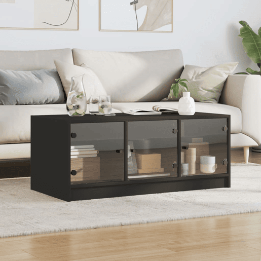 Mesa de Centro, Mesa baixa, c portas de vidro 102x50x42 cm preto