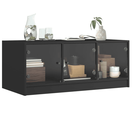 Mesa de Centro, Mesa baixa, c portas de vidro 102x50x42 cm preto