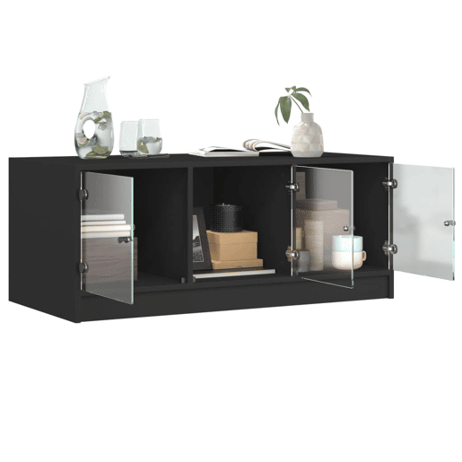Mesa de Centro, Mesa baixa, c portas de vidro 102x50x42 cm preto