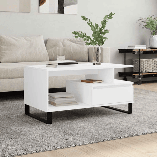 Mesa de Centro, Mesa baixa, 90x49x45 cm derivados de madeira branco