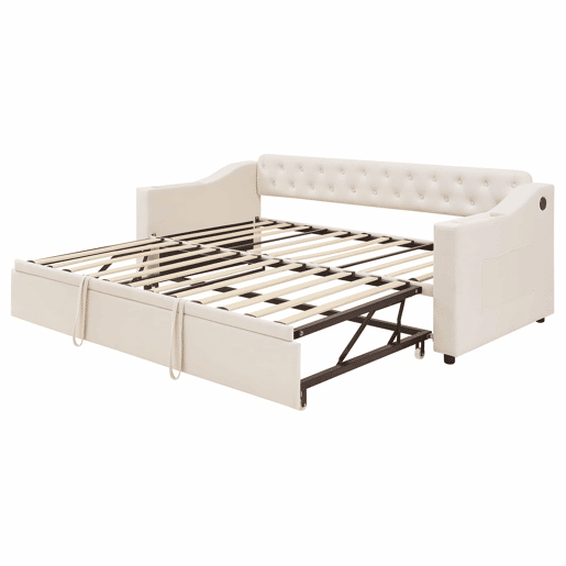 Cama com gavetão 90180x190 cm - com tomadas e compartimento para arrumação - tecido aveludado - Bege