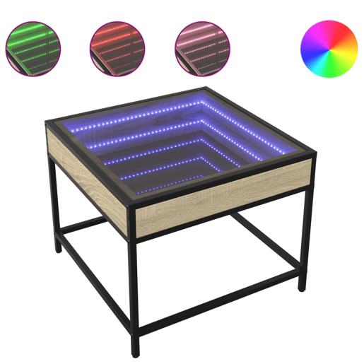 Mesa de Centro, Mesa baixa, luzes LED Infinity 50x50x41 cm carvalho sonoma