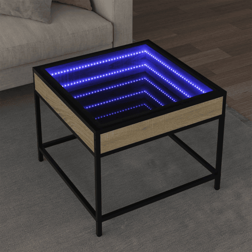 Mesa de Centro, Mesa baixa, luzes LED Infinity 50x50x41 cm carvalho sonoma