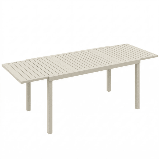 Outsunny Mesa de Jardim Extensível 150225x85x75 cm, Mesa de Jantar Exterior Retangular em Alumínio com Tampo de Ripas para 6-8 Pessoas, Branco