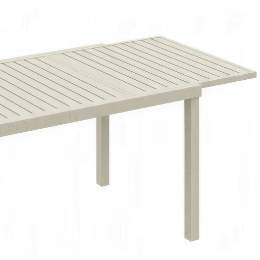 Outsunny Mesa de Jardim Extensível 150225x85x75 cm, Mesa de Jantar Exterior Retangular em Alumínio com Tampo de Ripas para 6-8 Pessoas, Branco