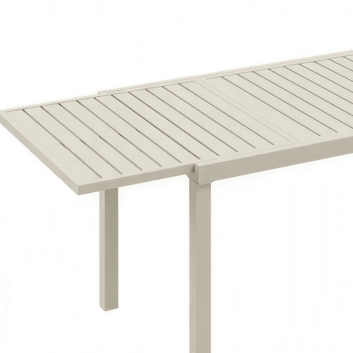Outsunny Mesa de Jardim Extensível 150225x85x75 cm, Mesa de Jantar Exterior Retangular em Alumínio com Tampo de Ripas para 6-8 Pessoas, Branco