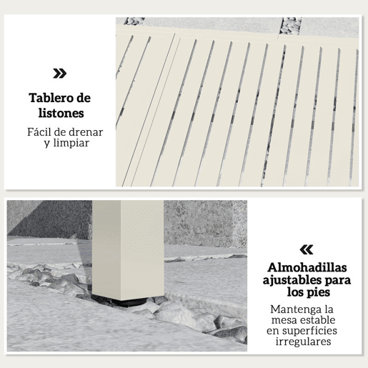 Outsunny Mesa de Jardim Extensível 150225x85x75 cm, Mesa de Jantar Exterior Retangular em Alumínio com Tampo de Ripas para 6-8 Pessoas, Branco