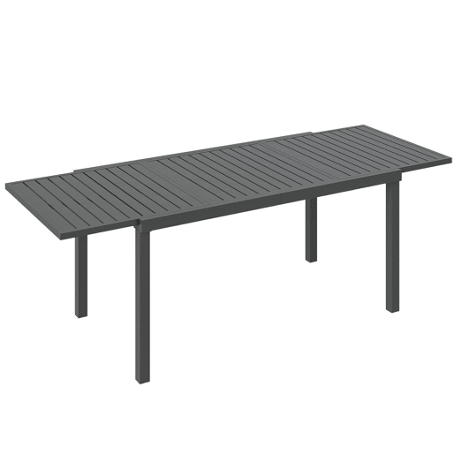 Outsunny Mesa de Jardim Extensível 150225x85x75 cm, Mesa de Jantar Exterior Extensível Retangular de Alumínio com Tampo de Ripas para 6-8 Pessoas, para Pátio, Terraço, Cinzento Escuro