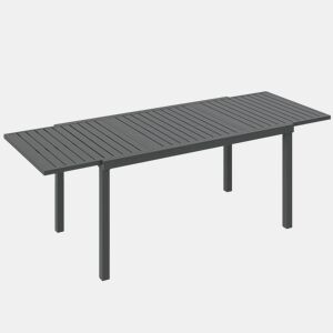 Outsunny Mesa de Jardim Extensível 150225x85x75 cm, Mesa de Jantar Exterior Extensível Retangular de Alumínio com Tampo de Ripas para 6-8 Pessoas, para Pátio, Terraço, Cinzento Escuro