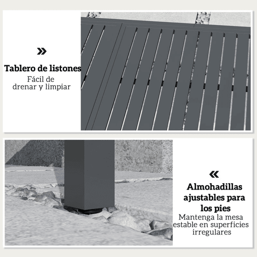 Outsunny Mesa de Jardim Extensível 150225x85x75 cm, Mesa de Jantar Exterior Extensível Retangular de Alumínio com Tampo de Ripas para 6-8 Pessoas, para Pátio, Terraço, Cinzento Escuro
