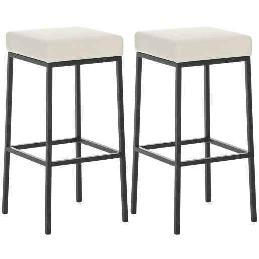 Conjunto de 2 banquetas de bar com apoio para os pés design simples 80 cm de altura assento em PVC creme estrutura em metal preto 10_0004364