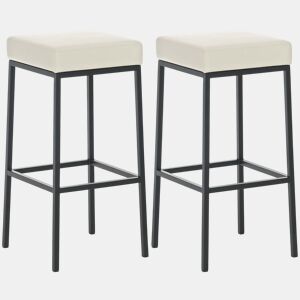 Conjunto de 2 banquetas de bar com apoio para os pés design simples 80 cm de altura assento em PVC creme estrutura em metal preto 10_0004364