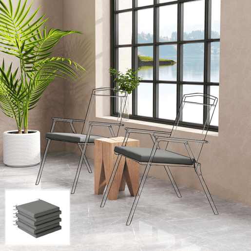 Outsunny Conjunto de Almofadas para Cadeiras de Jantar, 46x42x7 cm, 6 Peças, Almofadas para Cadeiras de Jardim com Capa Lavável e Laços, Impermeável e Anti-UV, Cinzento Escuro