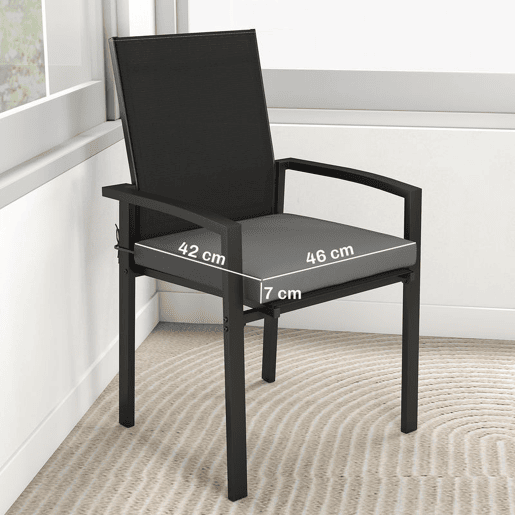 Outsunny Conjunto de Almofadas para Cadeiras de Jantar, 46x42x7 cm, 6 Peças, Almofadas para Cadeiras de Jardim com Capa Lavável e Laços, Impermeável e Anti-UV, Cinzento Escuro