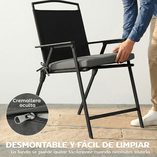 Outsunny Conjunto de Almofadas para Cadeiras de Jantar, 46x42x7 cm, 6 Peças, Almofadas para Cadeiras de Jardim com Capa Lavável e Laços, Impermeável e Anti-UV, Cinzento Escuro