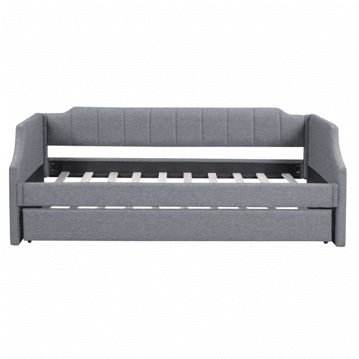 Cama de rodízio 90x190200cm em tecido de linho - com estrado de molas - Cinzento