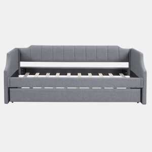 Cama de rodízio 90x190200cm em tecido de linho - com estrado de molas - Cinzento