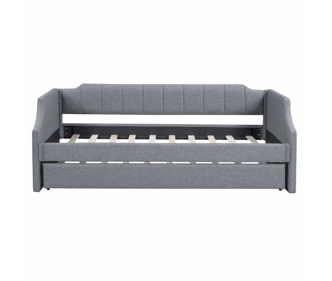 Cama nido 90x190/200cm en tejido de lino - con somier - gris