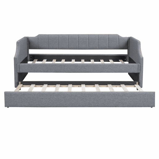 Cama de rodízio 90x190200cm em tecido de linho - com estrado de molas - Cinzento
