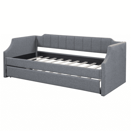 Cama de rodízio 90x190200cm em tecido de linho - com estrado de molas - Cinzento