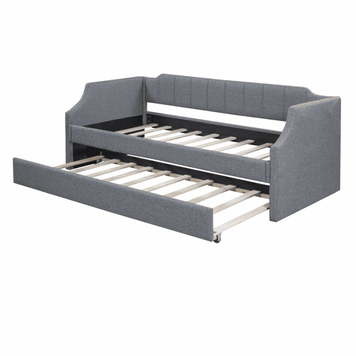 Cama de rodízio 90x190200cm em tecido de linho - com estrado de molas - Cinzento