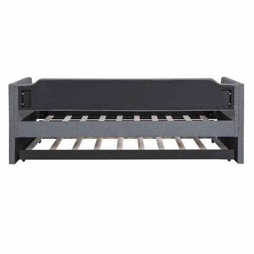 Cama de rodízio 90x190200cm em tecido de linho - com estrado de molas - Cinzento
