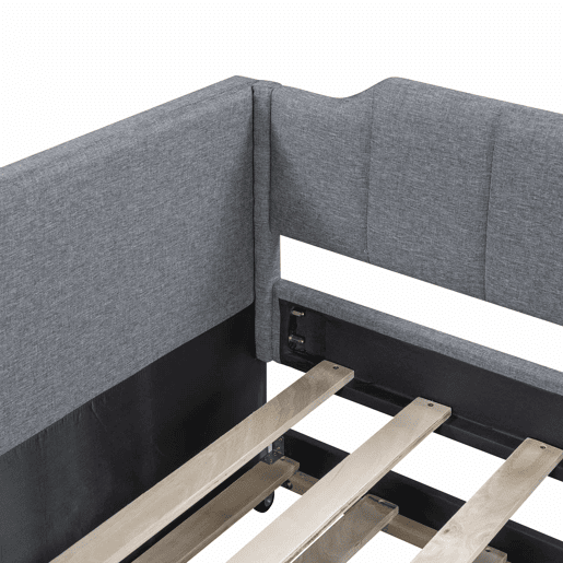 Cama de rodízio 90x190200cm em tecido de linho - com estrado de molas - Cinzento