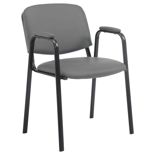 Cadeira para visitantes com apoios de braço integrados para área de espera PVC cinza base de metal preto com 4 pés 10_0003377