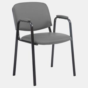 Cadeira para visitantes com apoios de braço integrados para área de espera PVC cinza base de metal preto com 4 pés 10_0003377