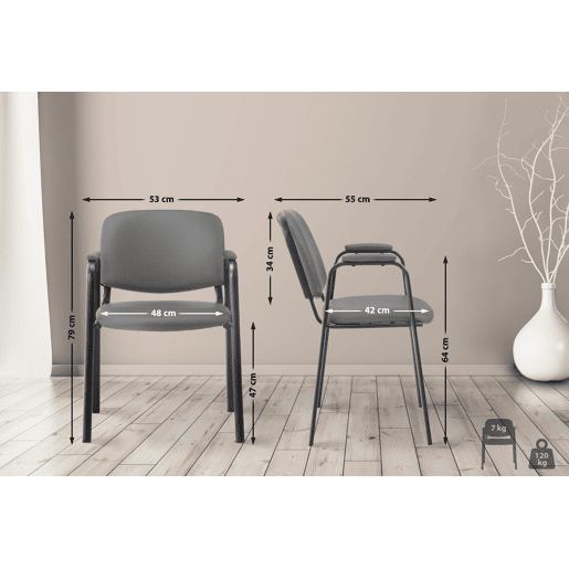 Cadeira para visitantes com apoios de braço integrados para área de espera PVC cinza base de metal preto com 4 pés 10_0003377