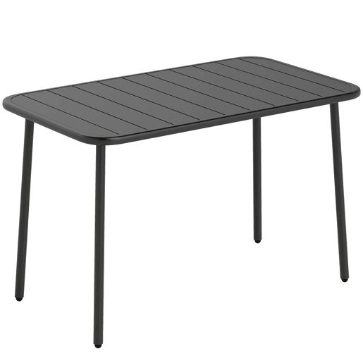 Outsunny Mesa de Jantar de Jardim Retangular, 120x70x72 cm, Mesa de Terraço Exterior de Aço com Tampo com Ripas, para 4 Pessoas, Suporta 50 kg, para Pátio, Varanda, Cinzento