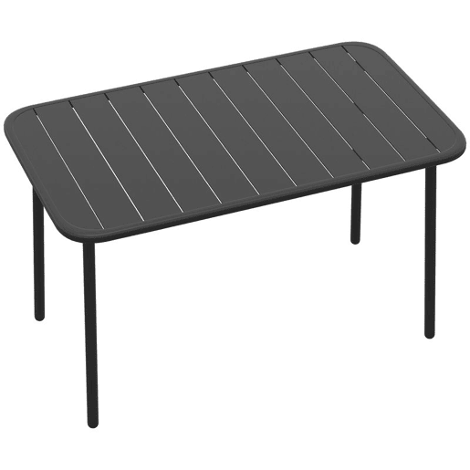 Outsunny Mesa de Jantar de Jardim Retangular, 120x70x72 cm, Mesa de Terraço Exterior de Aço com Tampo com Ripas, para 4 Pessoas, Suporta 50 kg, para Pátio, Varanda, Cinzento