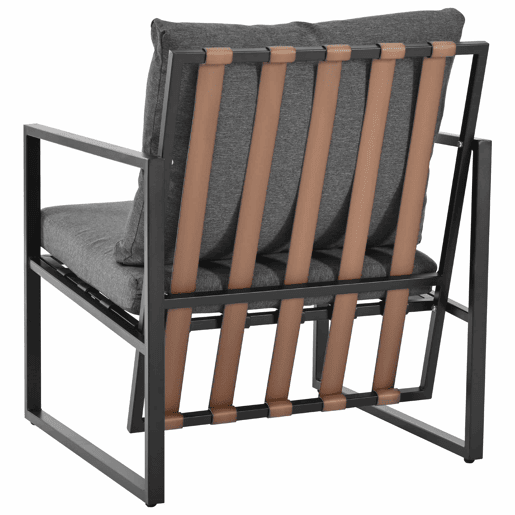Mobiliário de jardim de 4 lugares - sofá, 2 poltronas e 1 mesa de centro com prateleira - tubo de aço galvanizado e tiras de PVC - almofadas amovíveis e laváveis - Preto