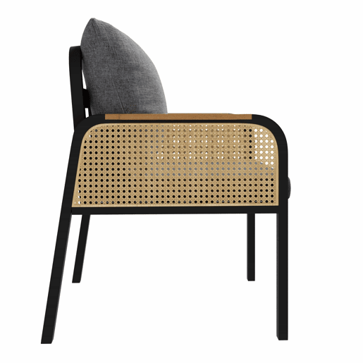 Conjunto de sofá de jardim moderno - estrutura de ferro, braços trançados, inclui almofadas, conjunto para lazer e reuniões - Preto e Natural