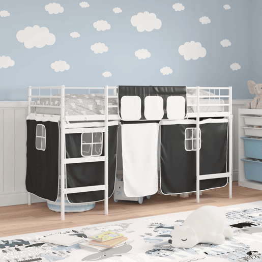 Estrutura de Cama Infantil Loft para Crianças com Cortinas 100 x 190 cm