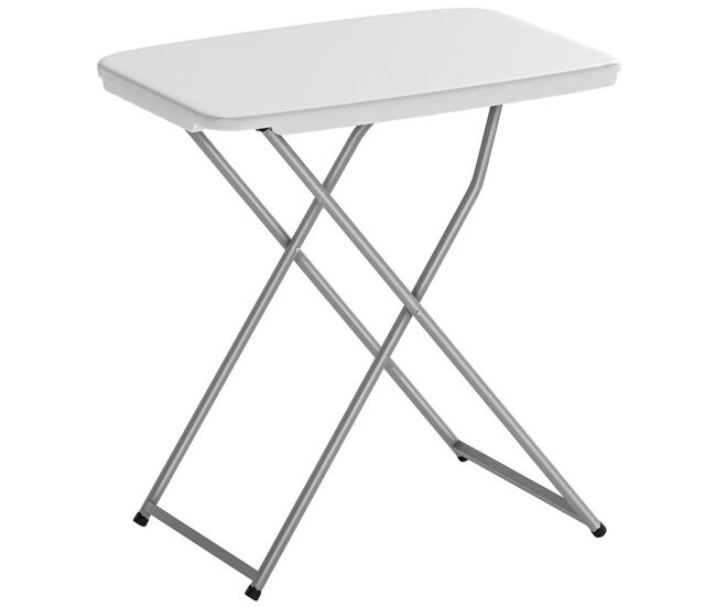 Outsunny mesa plegable camping, 75x50x73,5 cm, mesa plegable portátil con altura ajustable en 5 niveles, encimera de hdpe y marco metálico, para acampar, senderismo, playa, blanco