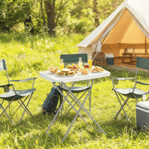 Outsunny Mesa Dobrável de Campismo 75x50x73,5 cm Mesa Portátil com Altura Ajustável em 5 Níveis com Bancada em HDPE e Estrutura Metálica para Parque de Campismo Praia Branco
