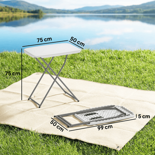 Outsunny Mesa Dobrável de Campismo 75x50x73,5 cm Mesa Portátil com Altura Ajustável em 5 Níveis com Bancada em HDPE e Estrutura Metálica para Parque de Campismo Praia Branco