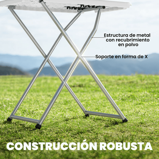 Outsunny Mesa Dobrável de Campismo 75x50x73,5 cm Mesa Portátil com Altura Ajustável em 5 Níveis com Bancada em HDPE e Estrutura Metálica para Parque de Campismo Praia Branco