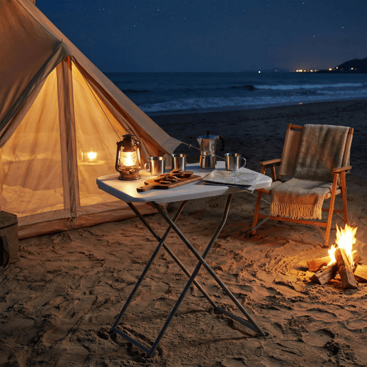 Outsunny Mesa Dobrável de Campismo 75x50x73,5 cm Mesa Portátil com Altura Ajustável em 5 Níveis com Bancada em HDPE e Estrutura Metálica para Parque de Campismo Praia Branco