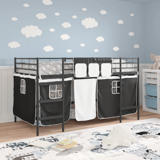Estrutura de Cama Infantil Loft para Crianças com Cortinas Preto
